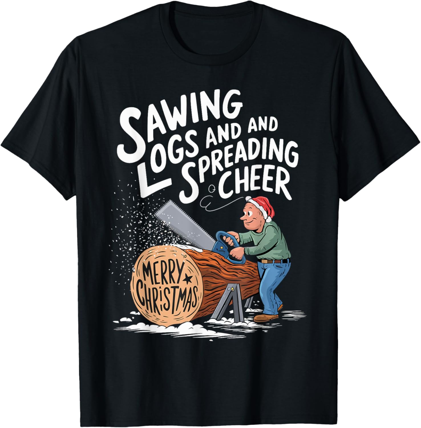 Woodworker Sawing Logs and Spreading Cheer Christmas