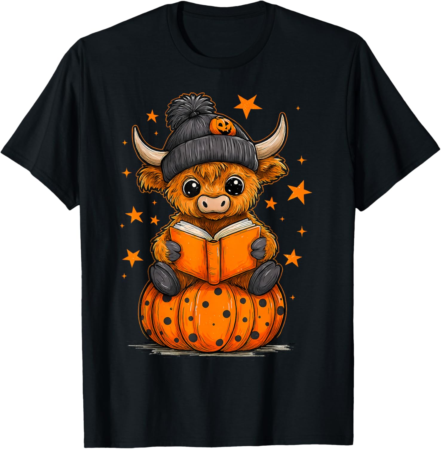 Book Lover Halloween Highland Cow Pumpkin Reading